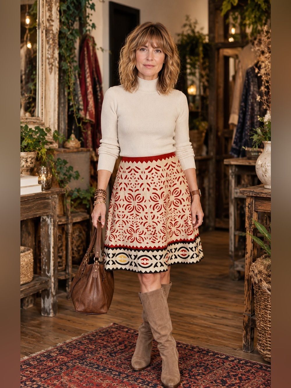 Lafayette 148 Bohemian Cutout Neutral Fall Colors Skirt
